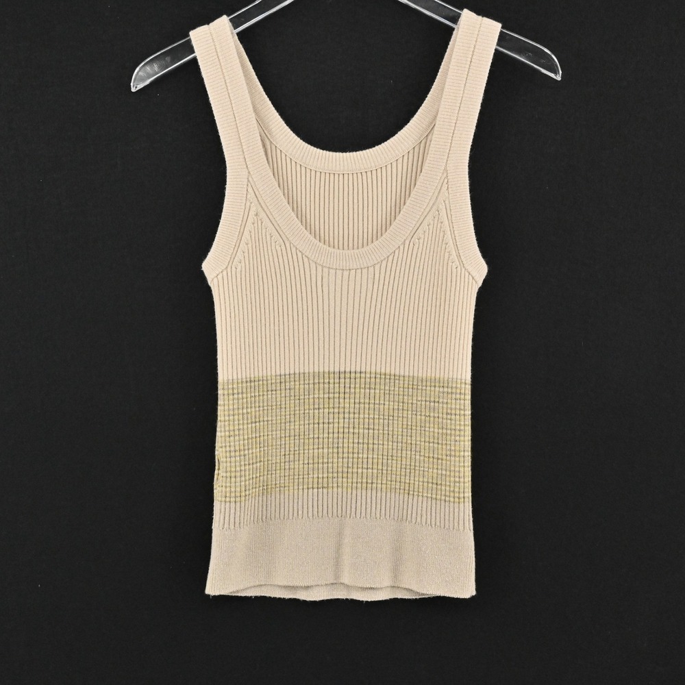 Anthropologie Jo Ribbed Knit Tank Womens Size XS Beige Striped Textured Bohemian - Picture 2 of 12